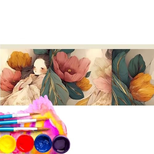 Malen Nach Zahlen Erwachsene Kit, Malen Nach Zahlen Blume Mädchen Anfänger mit Pinseln und Acrylfarben, DIY Handgemalt Ölgemälde Basteln Set für Anfänger für Home Wall Deco (Rahmenlos) 20x60cm wk-9 von Cexeqee