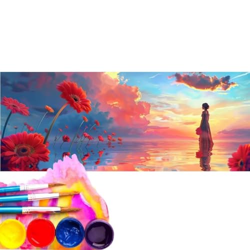 Malen Nach Zahlen Erwachsene Kit, Malen Nach Zahlen Blume Mädchen Anfänger mit Pinseln und Acrylfarben,DIY Handgemalt Ölgemälde Basteln Set für Anfänger für Home Wall Deco (Rahmenlos) 50x100cm wk-555 von Cexeqee