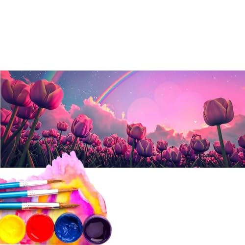 Malen Nach Zahlen Erwachsene Kit, Malen Nach Zahlen Blume Regenbogen Anfänger mit Pinseln und Acrylfarben, DIY Handgemalt Ölgemälde Leinwand Basteln Set für Home Wall Deco (Rahmenlos) 80x160cm wk-495 von Cexeqee