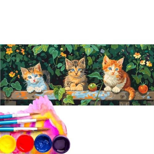 Malen Nach Zahlen Erwachsene Kit, Malen Nach Zahlen Cartoon Katze Anfänger mit Pinseln und Acrylfarben, DIY Handgemalt Ölgemälde Basteln Set für Anfänger für Home Wall Deco (Rahmenlos) 60x120cm wk-93 von Cexeqee