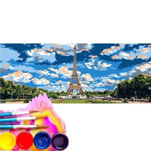 Malen Nach Zahlen Erwachsene Kit, Malen Nach Zahlen Eiffel Turm Anfänger mit Pinseln und Acrylfarben, DIY Handgemalt Ölgemälde Basteln Set für Anfänger für Home Wall Deco (Rahmenlos) 70x140cm wk-543 von Cexeqee