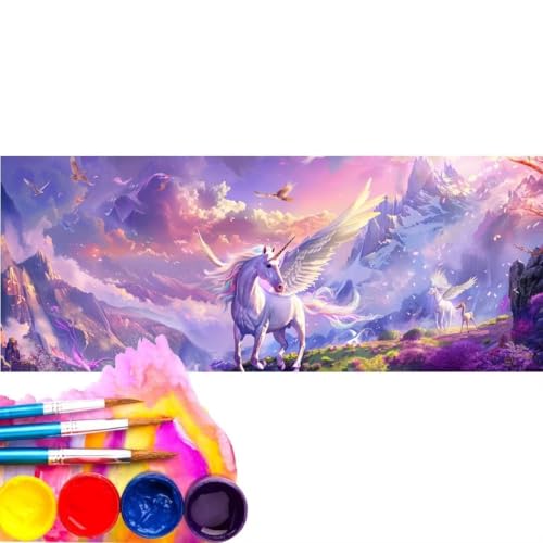 Malen Nach Zahlen Erwachsene Kit, Malen Nach Zahlen Einhorn Traum Anfänger mit Pinseln und Acrylfarben, DIY Handgemalt Ölgemälde Basteln Set für Anfänger für Home Wall Deco (Rahmenlos) 40x80cm wk-377 von Cexeqee