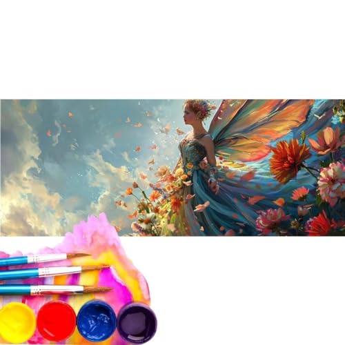 Malen Nach Zahlen Erwachsene Kit, Malen Nach Zahlen Fee Blume Anfänger mit Pinseln und Acrylfarben, DIY Handgemalt Ölgemälde Leinwand Basteln Set für Anfänger für Home Deco (Rahmenlos) 100x200cm wk-17 von Cexeqee