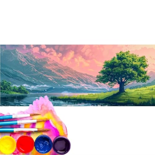 Malen Nach Zahlen Erwachsene Kit, Malen Nach Zahlen Fluss Baum Anfänger mit Pinseln und Acrylfarben, DIY Handgemalt Ölgemälde Leinwand Basteln Set für Anfänger für Home Deco (Rahmenlos) 20x60cm wk-125 von Cexeqee