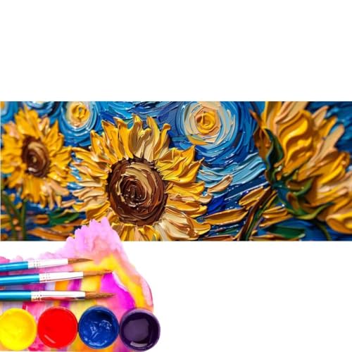 Malen Nach Zahlen Erwachsene Kit, Malen Nach Zahlen Gekritzel Sonnenblume Anfänger mit Pinseln und Acrylfarben, DIY Handgemalt Ölgemälde Leinwand Basteln Set für Home Deco (Rahmenlos) 100x200cm wk-419 von Cexeqee