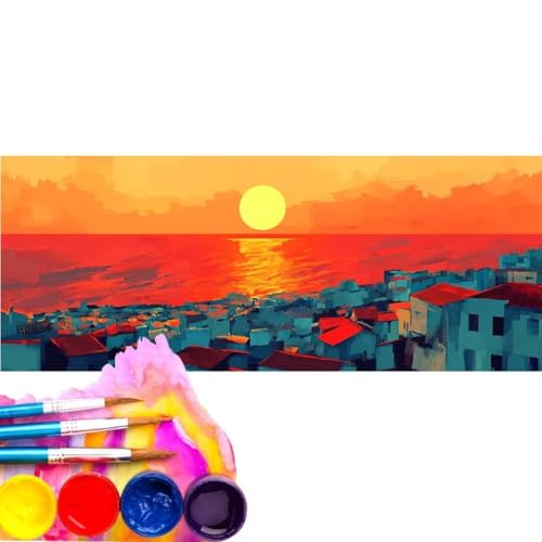 Malen Nach Zahlen Erwachsene Kit, Malen Nach Zahlen Haus Sonnenuntergang Anfänger mit Pinseln und Acrylfarben, DIY Handgemalt Ölgemälde Leinwand Basteln Set für Home Deco (Rahmenlos) 50x100cm wk-415 von Cexeqee