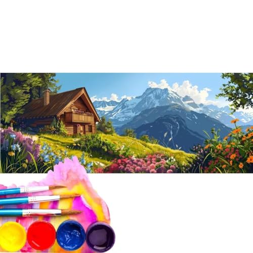 Malen Nach Zahlen Erwachsene Kit, Malen Nach Zahlen Hütte Wald Anfänger mit Pinseln und Acrylfarben, DIY Handgemalt Ölgemälde Basteln Set für Anfänger für Home Wall Deco (Rahmenlos) 60x120cm wk-525 von Cexeqee