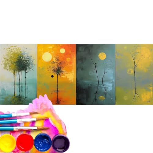 Malen Nach Zahlen Erwachsene Kit, Malen Nach Zahlen Jahreszeiten Baum Anfänger mit Pinseln und Acrylfarben, DIY Handgemalt Ölgemälde Leinwand Basteln Set für Home Wall Deco (Rahmenlos) 20x60cm wk-45 von Cexeqee