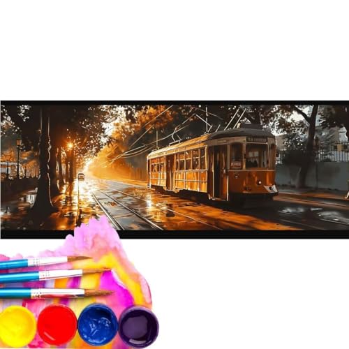 Malen Nach Zahlen Erwachsene Kit, Malen Nach Zahlen Jahrgang Bus Anfänger mit Pinseln und Acrylfarben, DIY Handgemalt Ölgemälde Basteln Set für Anfänger für Home Wall Deco (Rahmenlos) 20x60cm wk-19 von Cexeqee