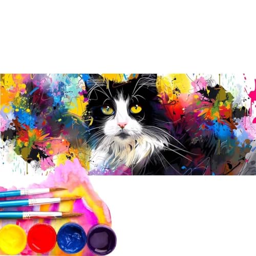 Malen Nach Zahlen Erwachsene Kit, Malen Nach Zahlen Kritzelei Katze Anfänger mit Pinseln und Acrylfarben, DIY Handgemalt Ölgemälde Leinwand Basteln Set für Home Wall Deco (Rahmenlos) 100x200cm wk-591 von Cexeqee