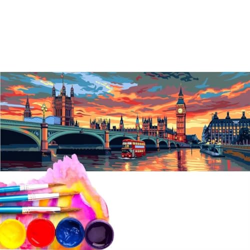 Malen Nach Zahlen Erwachsene Kit, Malen Nach Zahlen London See Anfänger mit Pinseln und Acrylfarben, DIY Handgemalt Ölgemälde Basteln Set für Anfänger für Home Wall Deco (Rahmenlos) 90x180cm wk-563 von Cexeqee