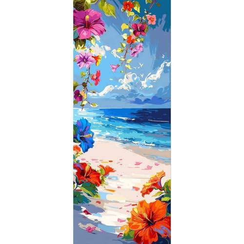 Malen Nach Zahlen Erwachsene Kit, Malen Nach Zahlen Meeresstrand Blume Anfänger DIY Paint by Numbers mit Pinseln und Acrylfarben, DIY Handgemalt Ölgemälde Set für Home Wall Deco (Ohne Rahmen) 20x60cm von Cexeqee