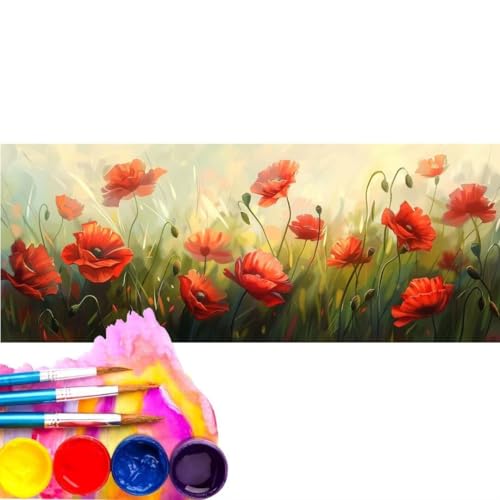 Malen Nach Zahlen Erwachsene Kit, Malen Nach Zahlen Mohn Anfänger mit Pinseln und Acrylfarben, DIY Handgemalt Ölgemälde Leinwand Basteln Set für Anfänger für Home Wall Deco (Rahmenlos) 20x60cm wk-81 von Cexeqee