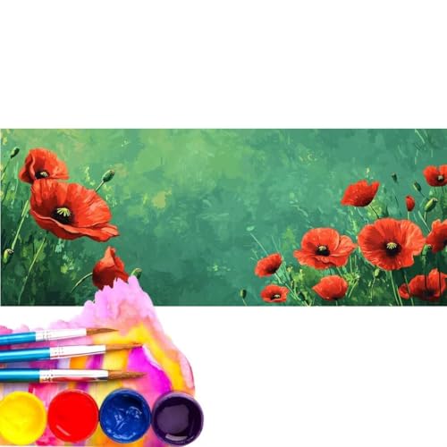 Malen Nach Zahlen Erwachsene Kit, Malen Nach Zahlen Mohn Anfänger mit Pinseln und Acrylfarben, DIY Handgemalt Ölgemälde Leinwand Basteln Set für Anfänger für Home Wall Deco (Rahmenlos) 30x60cm wk-427 von Cexeqee