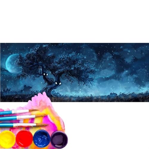 Malen Nach Zahlen Erwachsene Kit, Malen Nach Zahlen Mond Baum Anfänger mit Pinseln und Acrylfarben, DIY Handgemalt Ölgemälde Leinwand Basteln Set für Anfänger für Home Deco (Rahmenlos) 20x60cm wk-117 von Cexeqee