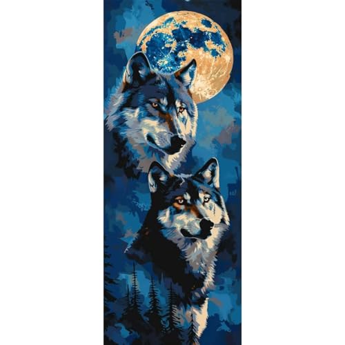 Malen Nach Zahlen Erwachsene Kit, Malen Nach Zahlen Mond Wolf Anfänger DIY Paint by Numbers mit Pinseln und Acrylfarben, DIY Handgemalt Ölgemälde Set für Anfänger für Home Deco (Ohne Rahmen) 40x110cm von Cexeqee