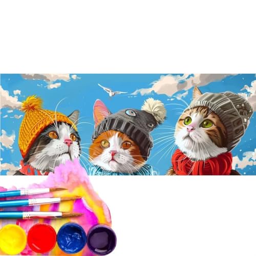 Malen Nach Zahlen Erwachsene Kit, Malen Nach Zahlen Niedlich Katze Anfänger mit Pinseln und Acrylfarben,DIY Handgemalt Ölgemälde Basteln Set für Anfänger für Home Wall Deco (Rahmenlos) 20x60cm wk-103 von Cexeqee