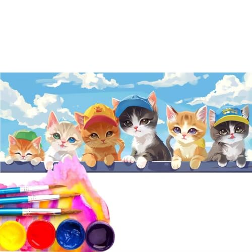 Malen Nach Zahlen Erwachsene Kit, Malen Nach Zahlen Niedlich Katze Anfänger mit Pinseln und Acrylfarben,DIY Handgemalt Ölgemälde Basteln Set für Anfänger für Home Wall Deco (Rahmenlos) 30x60cm wk-491 von Cexeqee