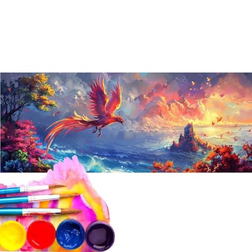 Malen Nach Zahlen Erwachsene Kit, Malen Nach Zahlen Phönix Tier Anfänger mit Pinseln und Acrylfarben, DIY Handgemalt Ölgemälde Basteln Set für Anfänger für Home Wall Deco (Rahmenlos) 20x60cm wk-123 von Cexeqee