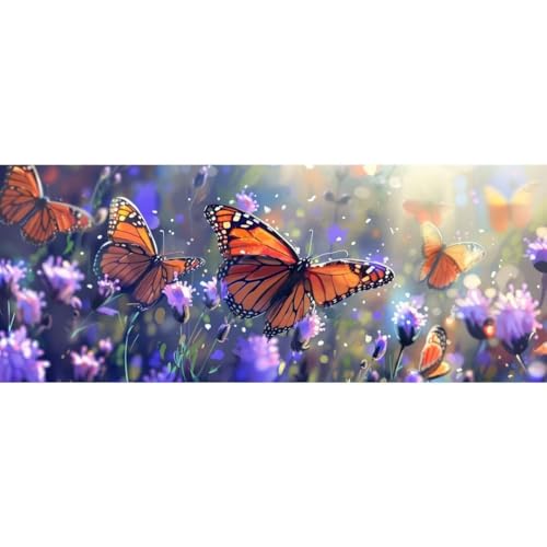 Malen Nach Zahlen Erwachsene Kit, Malen Nach Zahlen Schmetterling Blume Anfänger DIY Paint by Numbers mit Pinseln und Acrylfarben,DIY Handgemalt Ölgemälde Set für Home Wall Deco (Ohne Rahmen) 40x110cm von Cexeqee