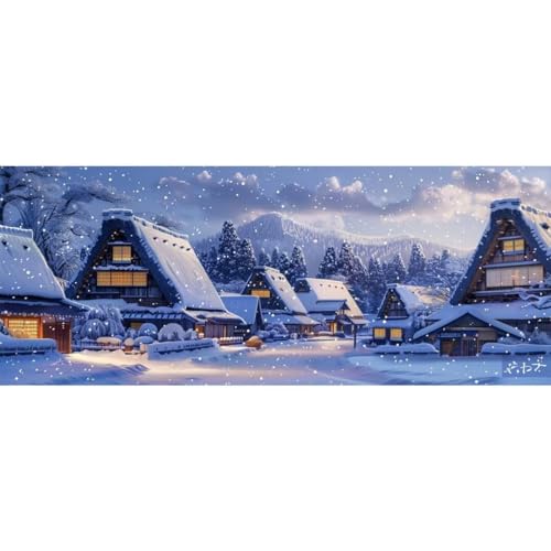 Malen Nach Zahlen Erwachsene Kit, Malen Nach Zahlen Schnee Dorf Anfänger DIY Paint by Numbers mit Pinseln und Acrylfarben, DIY Handgemalt Ölgemälde Set für Anfänger, Home Deco (Ohne Rahmen) 50x150cm von Cexeqee