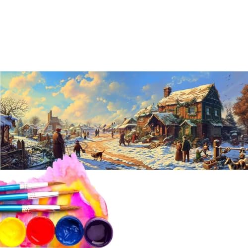 Malen Nach Zahlen Erwachsene Kit, Malen Nach Zahlen Schnee Dorf Anfänger mit Pinseln und Acrylfarben, DIY Handgemalt Ölgemälde Leinwand Basteln Set für Anfänger für Home Deco (Rahmenlos) 30x60cm wk-23 von Cexeqee