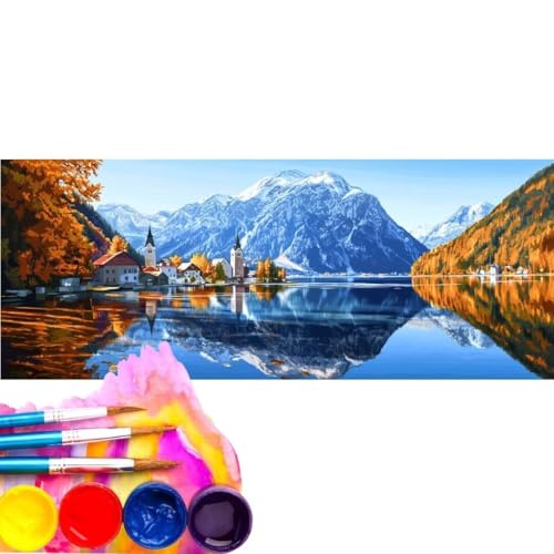 Malen Nach Zahlen Erwachsene Kit, Malen Nach Zahlen See Landschaft Anfänger mit Pinseln und Acrylfarben, DIY Handgemalt Ölgemälde Leinwand Basteln Set für Home Wall Deco (Rahmenlos) 100x200cm wk-121 von Cexeqee