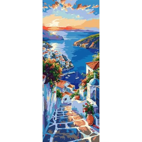 Malen Nach Zahlen Erwachsene Kit, Malen Nach Zahlen See Stadt Anfänger DIY Paint by Numbers mit Pinseln und Acrylfarben, DIY Handgemalt Ölgemälde Set für Anfänger für Home Deco (Ohne Rahmen) 40x110cm von Cexeqee