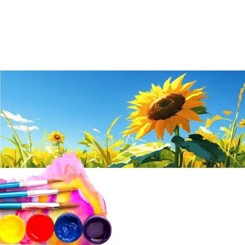 Malen Nach Zahlen Erwachsene Kit, Malen Nach Zahlen Sonnenblume Anfänger mit Pinseln und Acrylfarben, DIY Handgemalt Ölgemälde Basteln Set für Anfänger für Home Wall Deco (Rahmenlos) 20x60cm wk-187 von Cexeqee