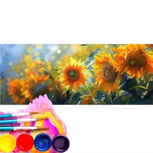 Malen Nach Zahlen Erwachsene Kit, Malen Nach Zahlen Sonnenblume Anfänger mit Pinseln und Acrylfarben, DIY Handgemalt Ölgemälde Basteln Set für Anfänger für Home Wall Deco (Rahmenlos) 20x60cm wk-615 von Cexeqee