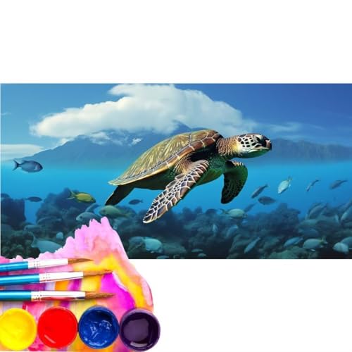 Malen Nach Zahlen Erwachsene Kit, Malen Nach Zahlen Tiere Schildkröten Anfänger mit Pinseln und Acrylfarben, DIY Handgemalt Ölgemälde Leinwand Basteln Set für Home Wall Deco (Rahmenlos) 20x60cm wk-1 von Cexeqee