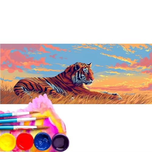 Malen Nach Zahlen Erwachsene Kit, Malen Nach Zahlen Tiger Tier Anfänger mit Pinseln und Acrylfarben, DIY Handgemalt Ölgemälde Leinwand Basteln Set für Anfänger für Home Deco (Rahmenlos) 70x140cm wk-77 von Cexeqee