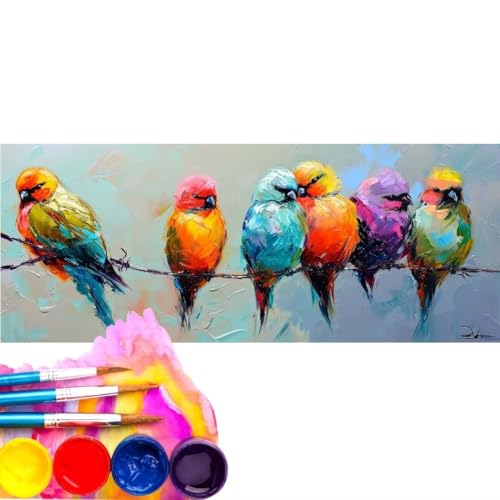 Malen Nach Zahlen Erwachsene Kit, Malen Nach Zahlen Vogel Buntes Anfänger mit Pinseln und Acrylfarben, DIY Handgemalt Ölgemälde Basteln Set für Anfänger für Home Wall Deco (Rahmenlos) 20x60cm wk-41 von Cexeqee