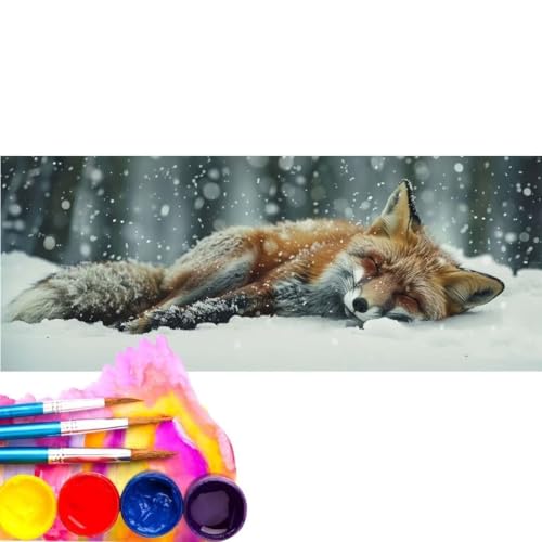 Malen Nach Zahlen Erwachsene Kit, Malen Nach Zahlen Wald Fuchs Anfänger mit Pinseln und Acrylfarben, DIY Handgemalt Ölgemälde Leinwand Basteln Set für Anfänger für Home Deco (Rahmenlos) 20x60cm wk-75 von Cexeqee