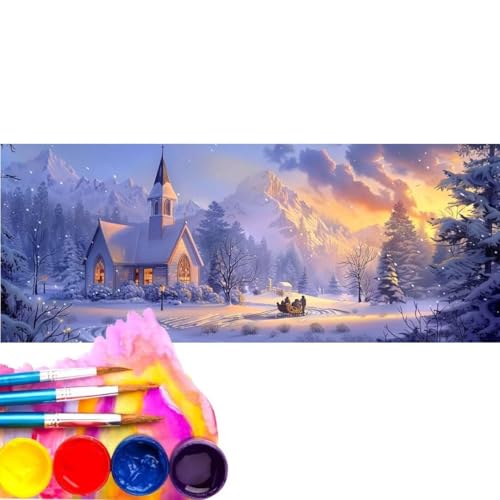 Malen Nach Zahlen Erwachsene Kit, Malen Nach Zahlen Wald Schloss Anfänger mit Pinseln und Acrylfarben, DIY Handgemalt Ölgemälde Basteln Set für Anfänger für Home Wall Deco (Rahmenlos) 50x100cm wk-521 von Cexeqee