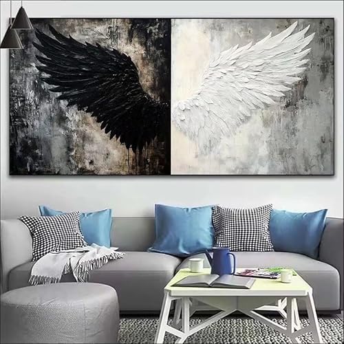 Malen Nach Zahlen Flügel DIY Malen nach Zahlen schwarz und weiß für Erwachsene, DIY Öl Gemälde Anfänger, DIY Malen Nach Zahlen mit Pinseln und Acrylfarben, für Wall Décor (Ohne Rahmen) 60x155cm V-385 von Cexeqee