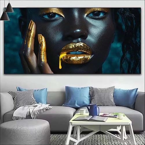 Malen Nach Zahlen Gold DIY Malen nach Zahlen Lippen für Erwachsene, DIY Öl Gemälde Anfänger für Kinder, DIY Malen Nach Zahlen mit Pinseln und Acrylfarben, für Wall Décor (Ohne Rahmen) 90x260cm V-186 von Cexeqee