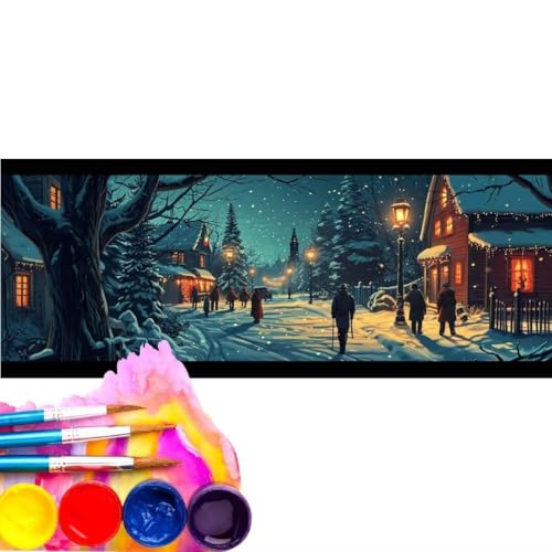 Malen Nach Zahlen Hütte Schnee DIY Malen nach Zahlen für Erwachsene, DIY Öl Leinwand Gemälde Anfänger, DIY Malen Nach Zahlen mit Pinseln und Acrylfarben, für Home Wall Décor (Rahmenlos) 70x140cm wk-52 von Cexeqee