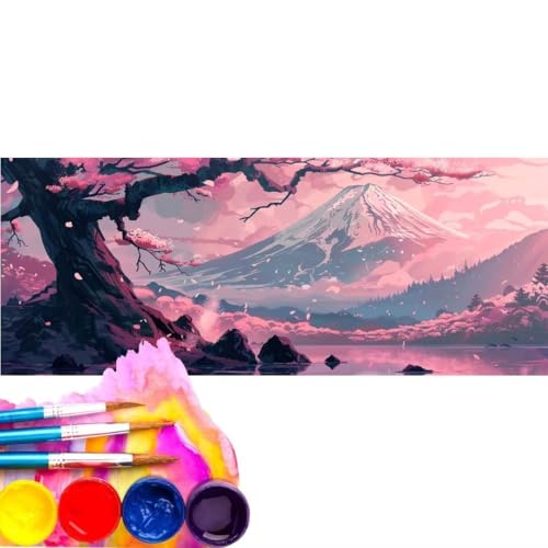 Malen Nach Zahlen Japan Berg DIY Malen nach Zahlen für Erwachsene, DIY Öl Leinwand Gemälde Anfänger, Malen Nach Zahlen mit Pinseln und Acrylfarben, für Home Wall Décor (Rahmenlos) 20x60cm wk-628 von Cexeqee