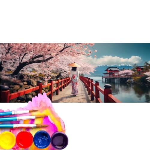 Malen Nach Zahlen Japan Landschaft DIY Malen nach Zahlen für Erwachsene, DIY Öl Leinwand Gemälde Anfänger, DIY Malen Nach Zahlen mit Pinseln und Acrylfarben, für Home Décor (Rahmenlos) 30x60cm wk-584 von Cexeqee