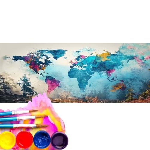 Malen Nach Zahlen Karte Bunt DIY Malen nach Zahlen für Erwachsene, DIY Öl Leinwand Gemälde Anfänger, DIY Malen Nach Zahlen mit Pinseln und Acrylfarben, für Home Wall Décor (Rahmenlos) 20x60cm wk-8 von Cexeqee