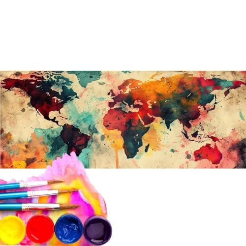 Malen Nach Zahlen Karte Bunt DIY Malen nach Zahlen für Erwachsene, DIY Öl Leinwand Gemälde Anfänger, Malen Nach Zahlen mit Pinseln und Acrylfarben, für Home Wall Décor (Rahmenlos) 50x100cm wk-34 von Cexeqee