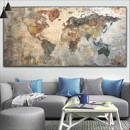 Malen Nach Zahlen Karte der Welt DIY Malen nach Zahlen für Erwachsene, DIY Öl Leinwand Gemälde Anfänger, DIY Malen Nach Zahlen mit Pinseln und Acrylfarben, für Wall Décor (Ohne Rahmen) 90x260cm V-198 von Cexeqee