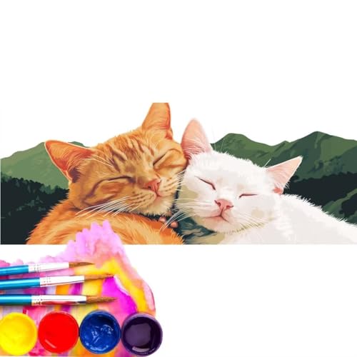 Malen Nach Zahlen Katze Pärchen DIY Malen nach Zahlen für Erwachsene, DIY Öl Leinwand Gemälde Anfänger, DIY Malen Nach Zahlen mit Pinseln und Acrylfarben, für Home Décor (Rahmenlos) 60x120cm wk-176 von Cexeqee