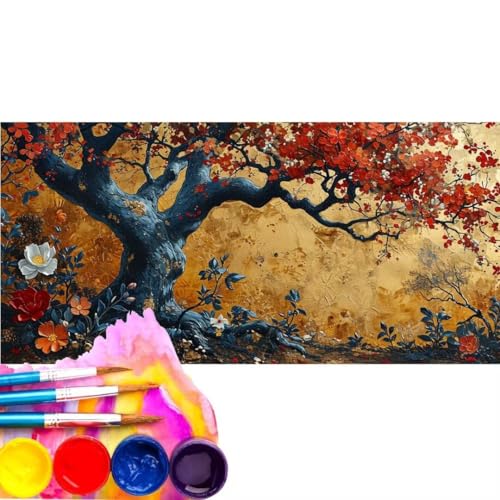 Malen Nach Zahlen Landschaft Baum DIY Malen nach Zahlen für Erwachsene, DIY Öl Leinwand Gemälde Anfänger, DIY Malen Nach Zahlen mit Pinseln und Acrylfarben, für Home Décor (Rahmenlos) 80x160cm wk-66 von Cexeqee