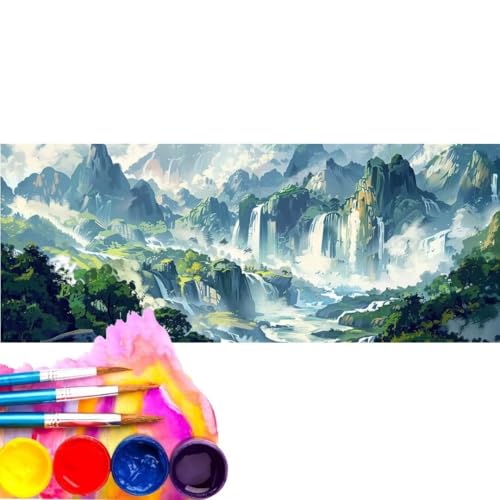 Malen Nach Zahlen Landschaft Wasserfall DIY Malen nach Zahlen für Erwachsene, DIY Öl Leinwand Gemälde Anfänger, Malen Nach Zahlen mit Pinseln und Acrylfarben,für Home Décor (Rahmenlos) 80x160cm wk-528 von Cexeqee