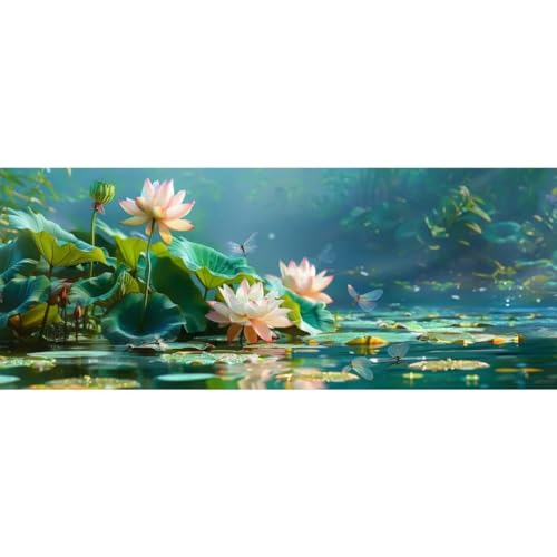 Malen Nach Zahlen Lotusblume See DIY Malen nach Zahlen für Erwachsene, DIY Öl Leinwand Gemälde Anfänger,DIY Malen Nach Zahlen mit Pinseln und Acrylfarben, für Home Wall Décor (Ohne Rahmen) 80x220cm von Cexeqee