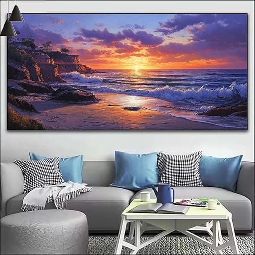 Malen Nach Zahlen Meer DIY Malen nach Zahlen Strand für Erwachsene, DIY Öl Gemälde Anfänger für Kinder, DIY Malen Nach Zahlen mit Pinseln und Acrylfarben, für Wall Décor (Ohne Rahmen) 80x220cm V-150 von Cexeqee