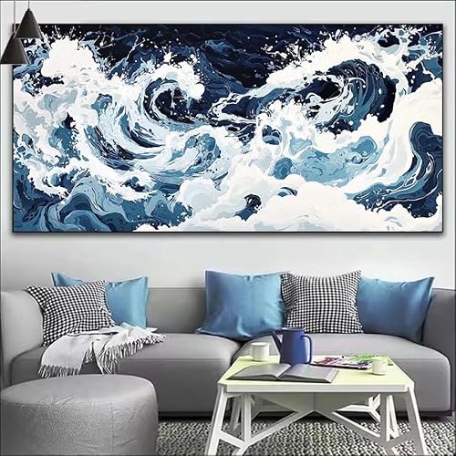 Malen Nach Zahlen Meer DIY Malen nach Zahlen Wellen für Erwachsene, DIY Öl Gemälde Anfänger für Kinder, DIY Malen Nach Zahlen mit Pinseln und Acrylfarben, für Wall Décor (Ohne Rahmen) 80x220cm V-181 von Cexeqee