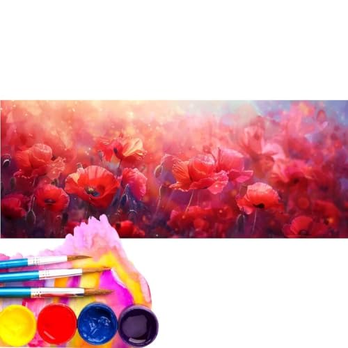 Malen Nach Zahlen Mohn DIY Malen nach Zahlen für Erwachsene, DIY Öl Leinwand Gemälde Anfänger für Kinder, Malen Nach Zahlen mit Pinseln und Acrylfarben,für Home Wall Décor (Rahmenlos) 100x200cm wk-150 von Cexeqee